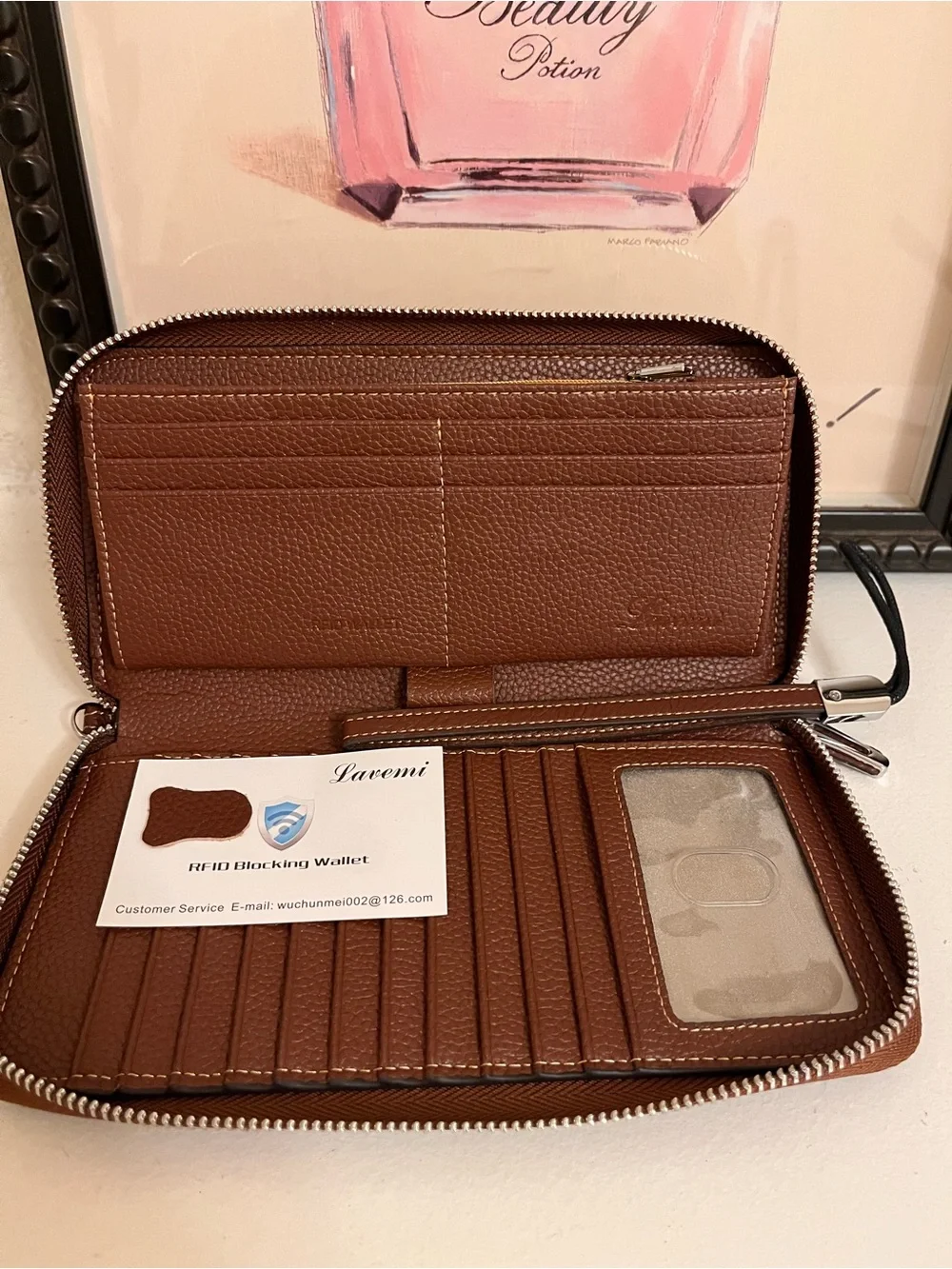 Lavemi Brown Genuine Leather RFID Blocking Zip-Around Wallet/Wristlet